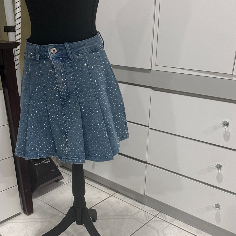 Chic Blue Denim Skirt with Stud Accents